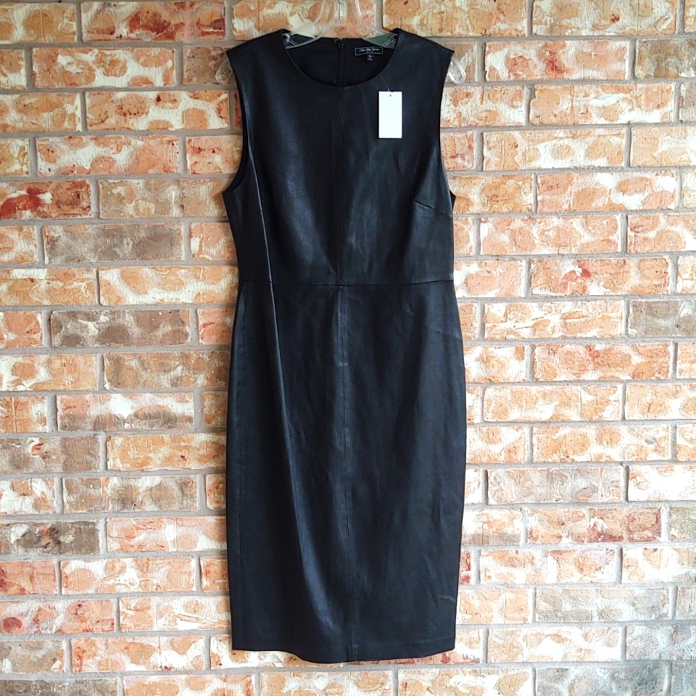 Saks Fifth Ave Leather Sheath Dress - Picture 2 of 8